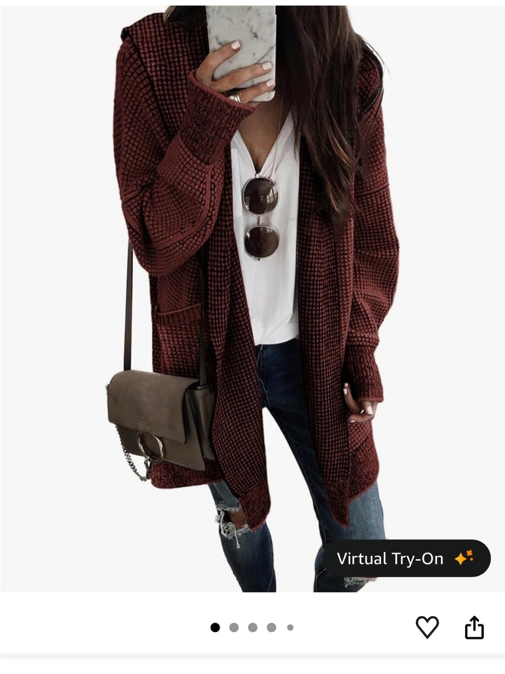 Cozy Open-Front Burgundy Waffle Knit Cardigan Sweater
